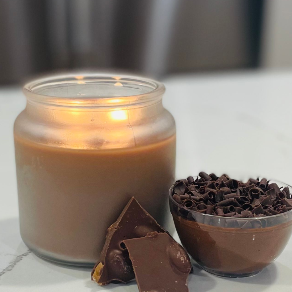 Chocolate-Covered Strawberry Soy Candle: "Chocolate-Covered Strawberry soy candle, perfect for Valentine’s Day ambiance."